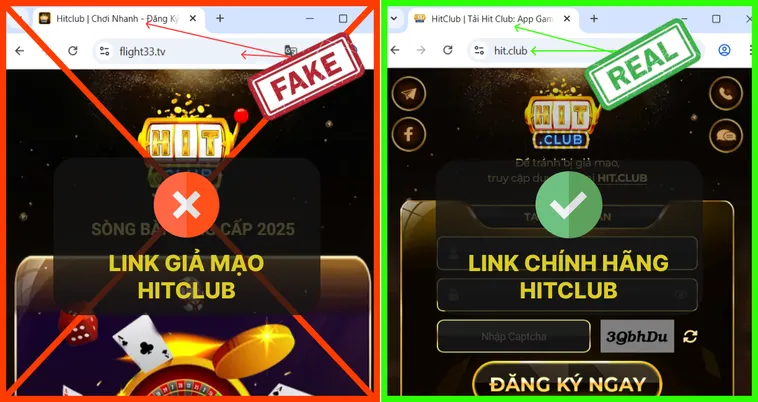 Yêu cầu đăng nhập trên Hit.Club thật chỉ xuất hiện ở trang chuẩn, còn trang giả Hit.Club thường tạo form giả mạo để đánh cắp thông tin.